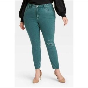 Ava & Viv High Rise Skinny Light Distressed Stretchy Ankle Jeans Plus Size 26W